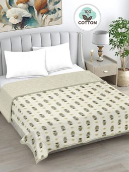 FABINALIV - Green Floral Reversible AC Room 230 GSM Pure Cotton Bed Dohar (King)