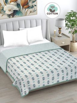 FABINALIV - Turquoise Floral Reversible AC Room 230 GSM Pure Cotton Bed Dohar (King)
