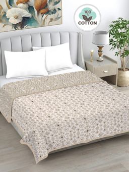 FABINALIV - Beige Ethnic Reversible AC Room 230 GSM Pure Cotton Bed Dohar (King)