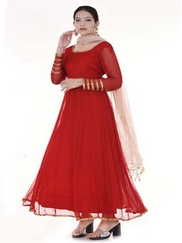 Rangpur - Red Chiffon Anarkali - Set of 3