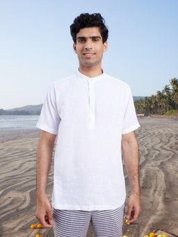 KINGDOM OF WHITE - Ethno - Half Sleeve Mandarin Collar with Kurta Placket Classic Fit