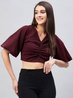 Marie Claire - Burgundy Half Sleeve Crop Top