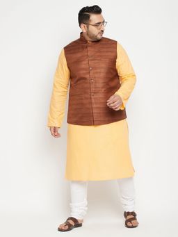 Vastramay - Men Orange Cotton Blend Jacket Kurta Churidar