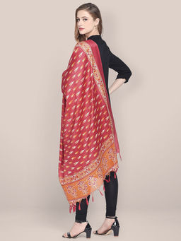 Dupatta Bazaar - Women's Red and Yellow Printed Silk Dupatta