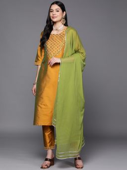 Libas - Embroidered Mustard Kurta and Pant with Dupatta (Set of 3)