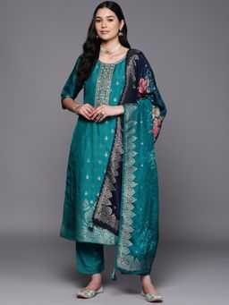 Libas - Woven Blue Kurta and Pant with Dupatta (Set of 3)