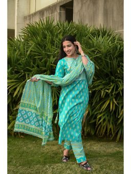 Libas - Printed Blue Kurta and Pant with Dupatta (Set of 3)
