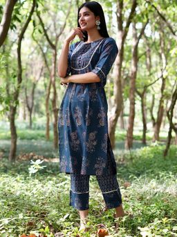 Libas - Printed Blue Kurta and Pant (Set of 2)