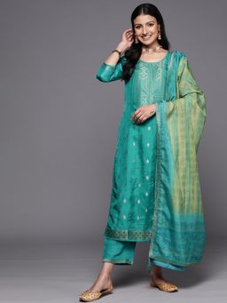 Libas - Printed Green Kurta and Pant with Dupatta (Set of 3)