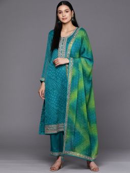 Libas - Printed Turquoise Kurta and Pant with Dupatta (Set of 3)