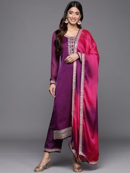 Libas - Embroidered Purple Kurta and Pant with Dupatta (Set of 3)