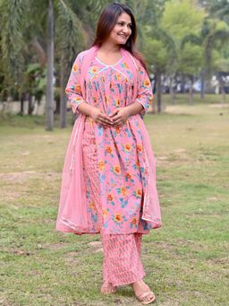 Libas - Printed Pink Kurta and Palazzo with Dupatta (Set of 3)