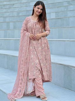 Libas - Printed Pink Kurta and Pant with Dupatta (Set of 3)