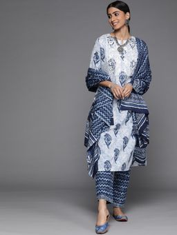 Libas - Printed White Kurta and Pant with Dupatta (Set of 3)