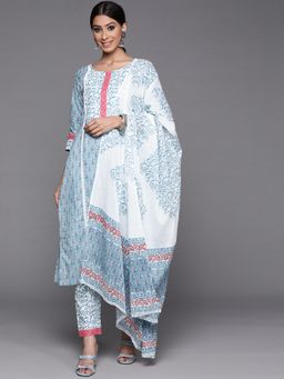 Libas - Printed Blue Kurta and Pant with Dupatta (Set of 3)