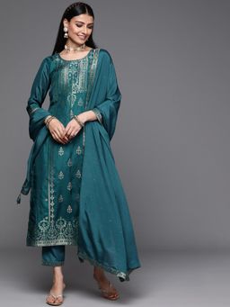 Libas - Printed Teal Kurta and Pant with Dupatta