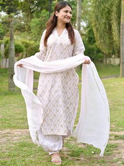 Libas - Printed Pink Kurta and Salwar with Dupatta (Set of 3)