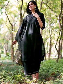 Libas - Solid Black Kurta and Palazzo with Dupatta (Set of 3)