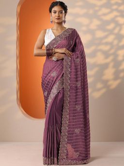 Libas - Mauve Zari Embellished Saree with Unstitched Blouse