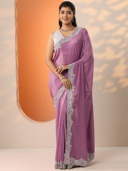 Libas - Mauve Beads Embellished Saree with Unstitched Blouse