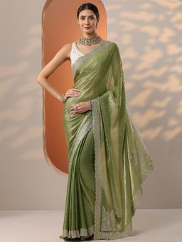 Libas - Green Zari Embroidered Saree with Unstitched Blouse