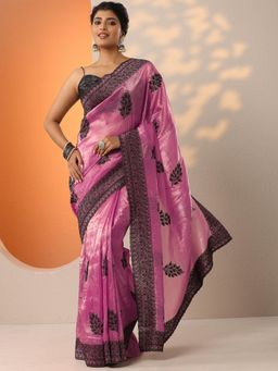 Libas - Pink Beads Embellished Saree with Unstitched Blouse