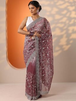 Libas - Mauve Paisley Embellished Saree with Unstitched Blouse