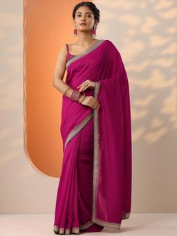 Libas - Pink Embellished Saree with Unstitched Blouse