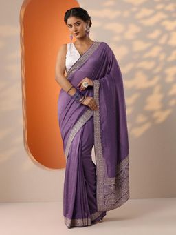 Libas - Purple Embellished Embroidered Saree with Unstitched Blouse