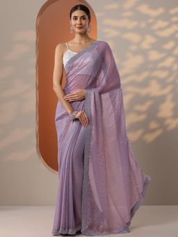 Libas - Lavender Embroidered Embellished Saree with Unstitched Blouse