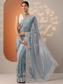 Libas - Blue Embellished Saree with Unstitched Blouse
