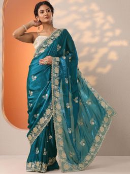 Libas - Green Zari Embroidered Saree with Unstitched Blouse