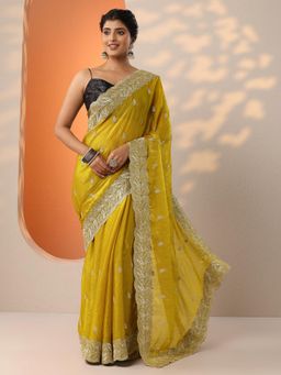 Libas - Yellow Embellished Embroidered Saree with Unstitched Blouse