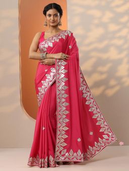 Libas - Pink Gota Work Saree with Unstitched Blouse