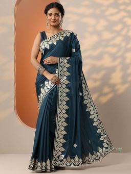 Libas - Blue Gota Work Saree with Unstitched Blouse