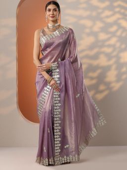 Libas - Lavender Green Gota Work Saree with Unstitched Blouse