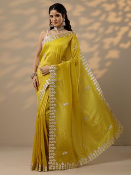 Libas - Yellow Gota Work Saree with Unstitched Blouse