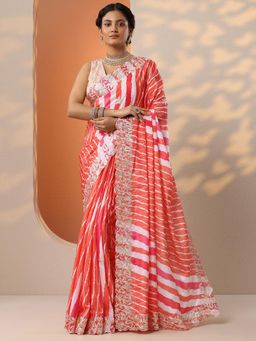 Libas - Orange Leheriya Gota Work Saree with Unstitched Blouse