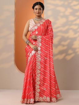Libas - Orange Leheriya Gota Work Saree with Unstitched Blouse