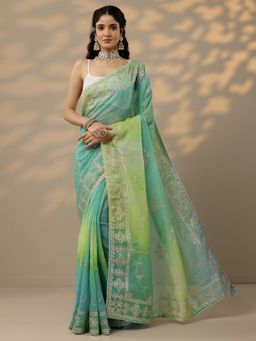 Libas - Green Gota Work Saree with Unstitched Blouse