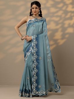 Libas - Blue Embroidery Gota Work Saree with Unstitched Blouse