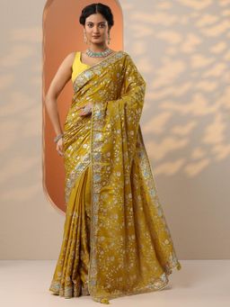 Libas - Mustard Zari Embroidered Saree with Unstitched Blouse
