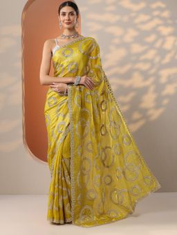 Libas - Yellow Zari Embroidered Saree with Unstitched Blouse