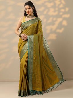 Libas - Green Woven Design Handloom Saree with Unstitched Blouse