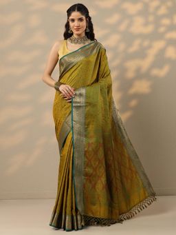 Libas - Green Woven Design Handloom Saree with Unstitched Blouse
