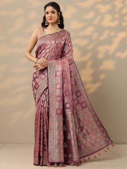 Libas - Pink Woven Design Handloom Saree with Unstitched Blouse