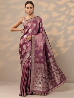 Libas - Pink Woven Design Handloom Saree with Unstitched Blouse