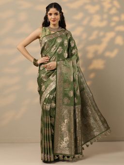 Libas - Green Woven Design Handloom Saree with Unstitched Blouse