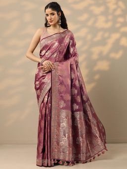 Libas - Pink Woven Design Handloom Saree with Unstitched Blouse