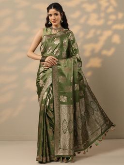 Libas - Green Woven Design Handloom Saree with Unstitched Blouse